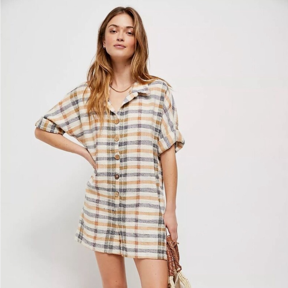 FREE PEOPLE Felicity Plaid Romper Size Medium